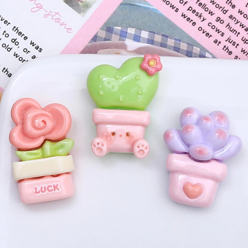 10PCS Shiny Animal Potted Plants Resin Flatback Cabochons For Hairpin Scrapbooking DIY Jewelry Craft Decoration Accessories