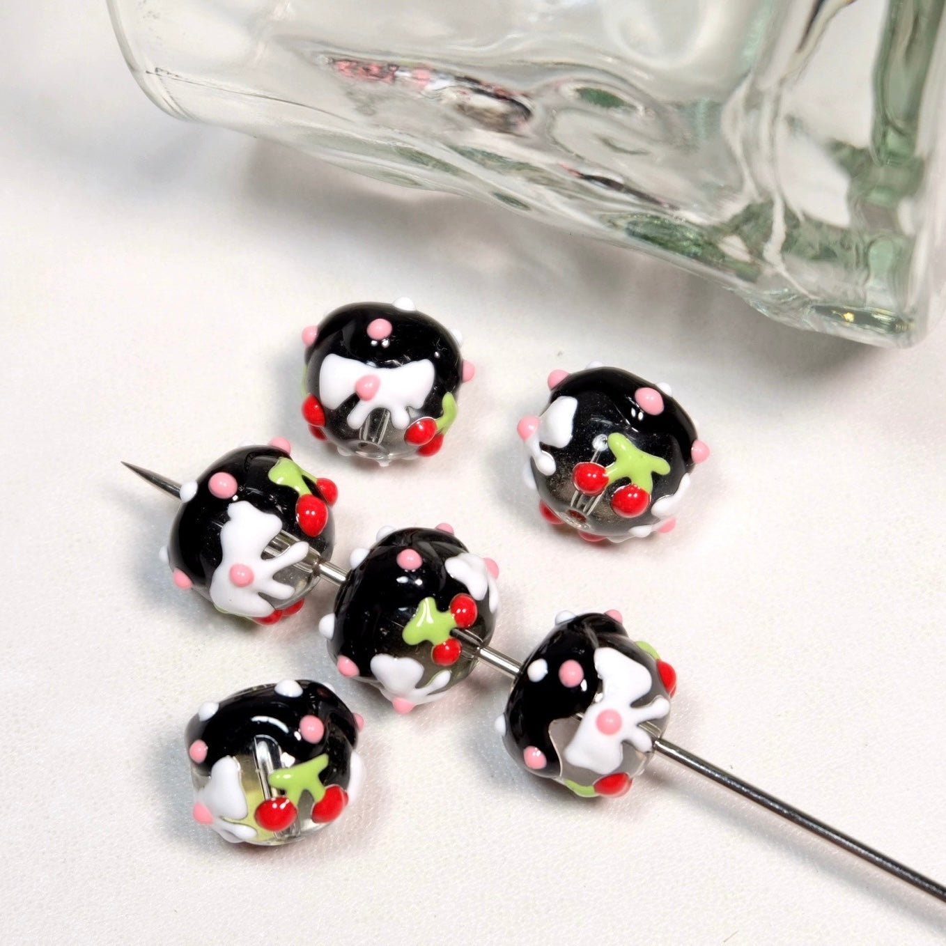 Bow Cherry Hand-Painted Bead