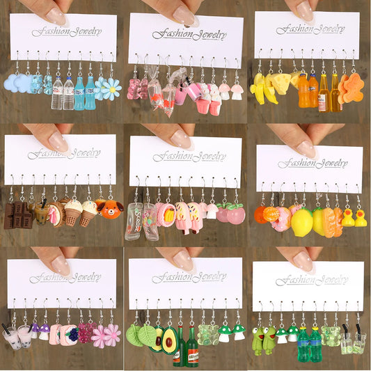 Cute Cartoon Animal Fruit Earrings Set