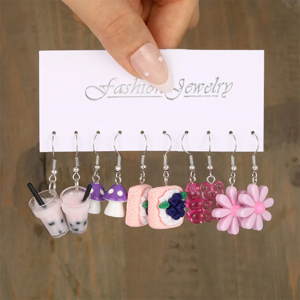 Cute Cartoon Animal Fruit Earrings Set