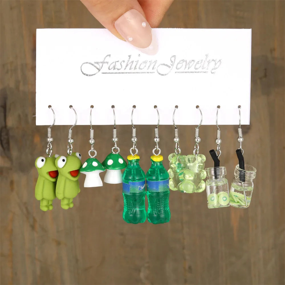 Cute Cartoon Animal Fruit Earrings Set