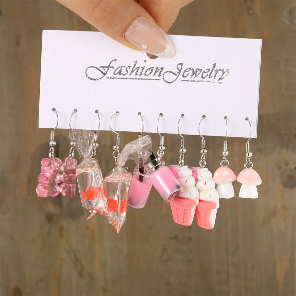 Cute Cartoon Animal Fruit Earrings Set