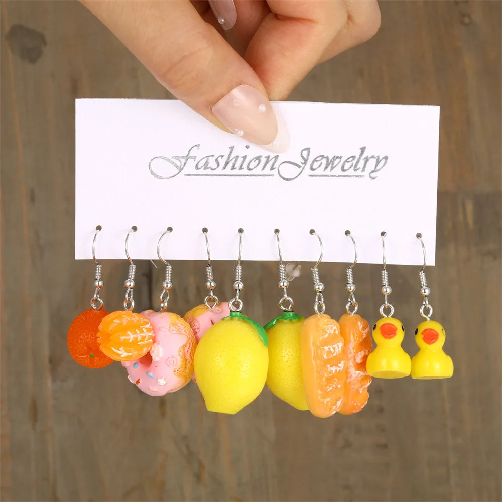 Cute Cartoon Animal Fruit Earrings Set