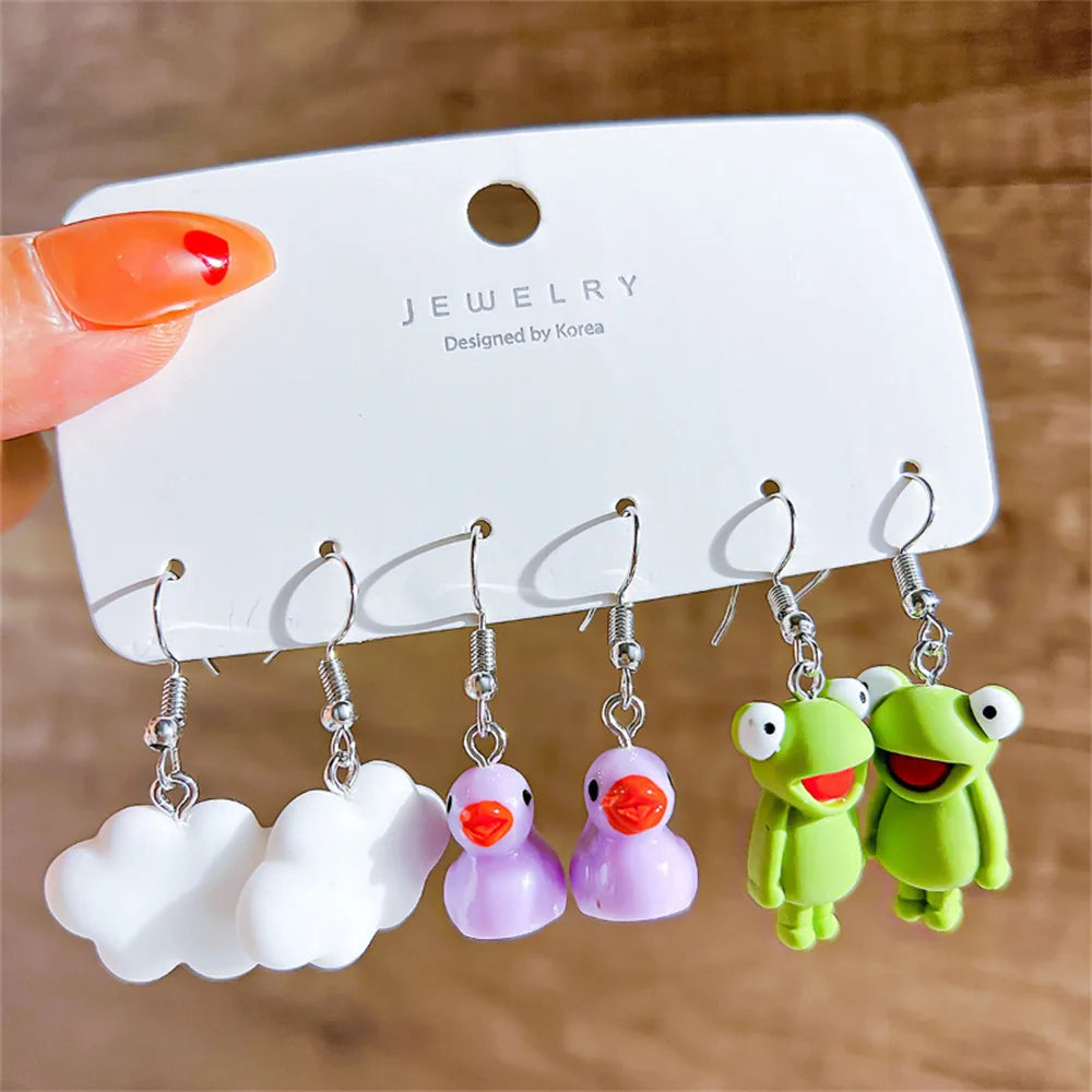 Cute Cartoon Animal Fruit Earrings Set