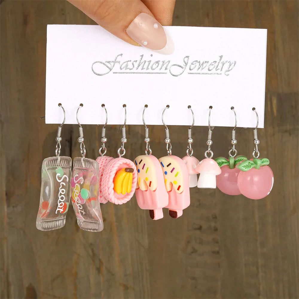 Cute Cartoon Animal Fruit Earrings Set