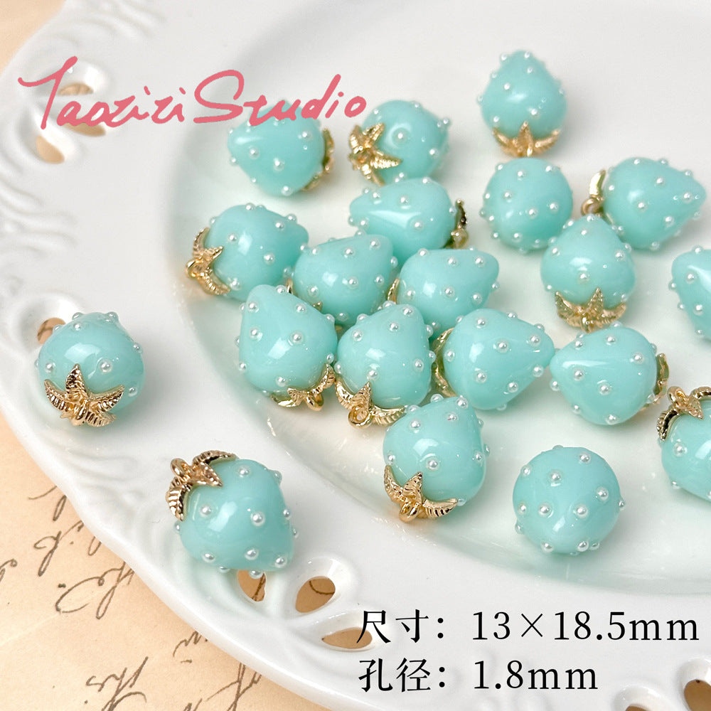 5pcs / Resin strawberry pendant loose beads DIY handmade