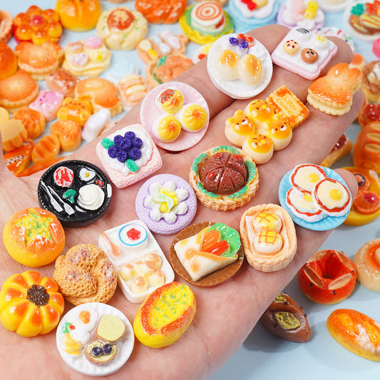 20PCS Simulated food and play miniature bread mixed DIY resin jewelry accessories toy supermarket