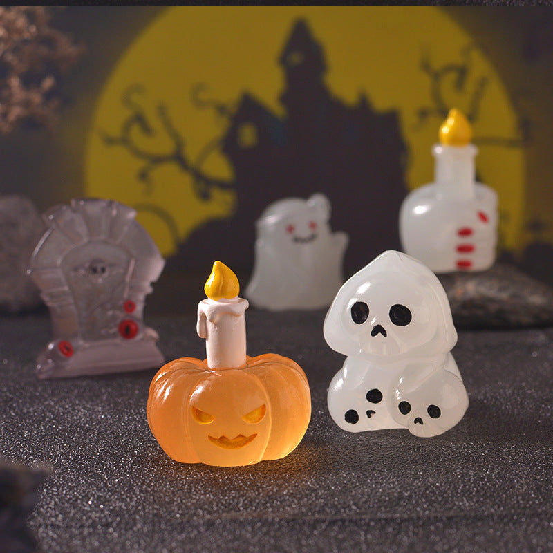 10pcs/ Halloween Luminous Pumpkin Micro-landscape Ornament Car Central Control Decoration Glowing