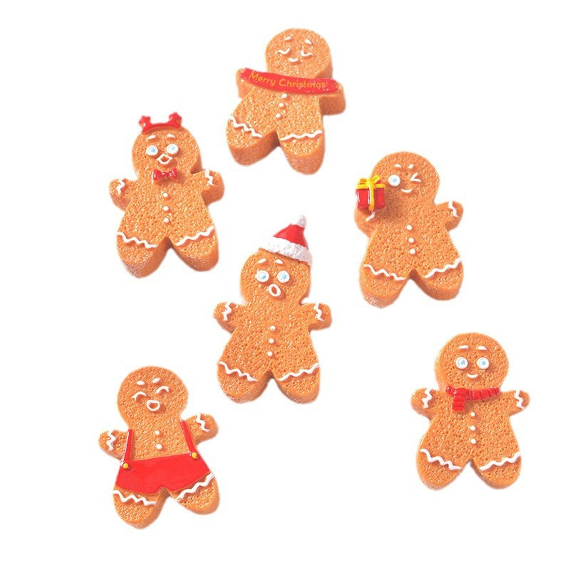 15pcs/Christmas Cute Gingerbread Man DIY Cartoon Christmas Resin Accessories