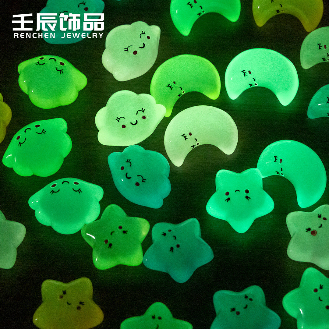 15pcs / Luminous Cartoon Stars Moon Clouds DIY Jewelry Resin Accessories