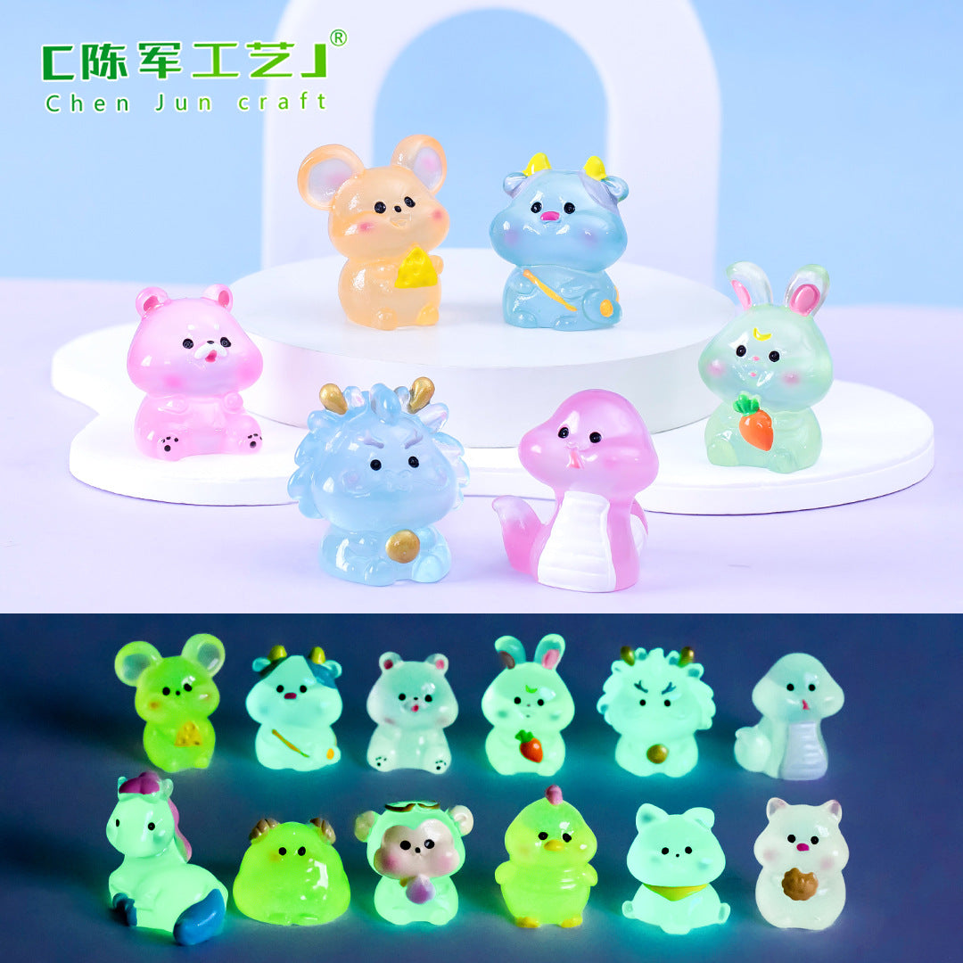 Micro Landscape Luminous Twelve Zodiac Dragon Year Doll Car Desktop Ornament