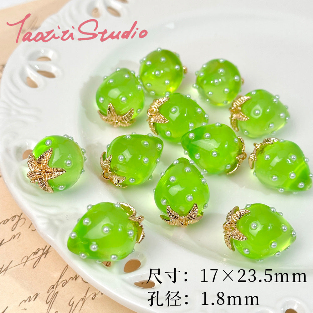 5pcs / Resin strawberry pendant loose beads DIY handmade