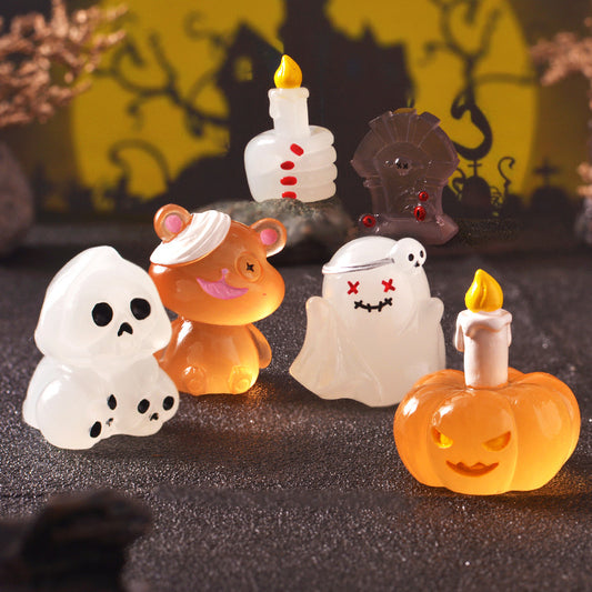 10pcs/ Halloween Luminous Pumpkin Micro-landscape Ornament Car Central Control Decoration Glowing