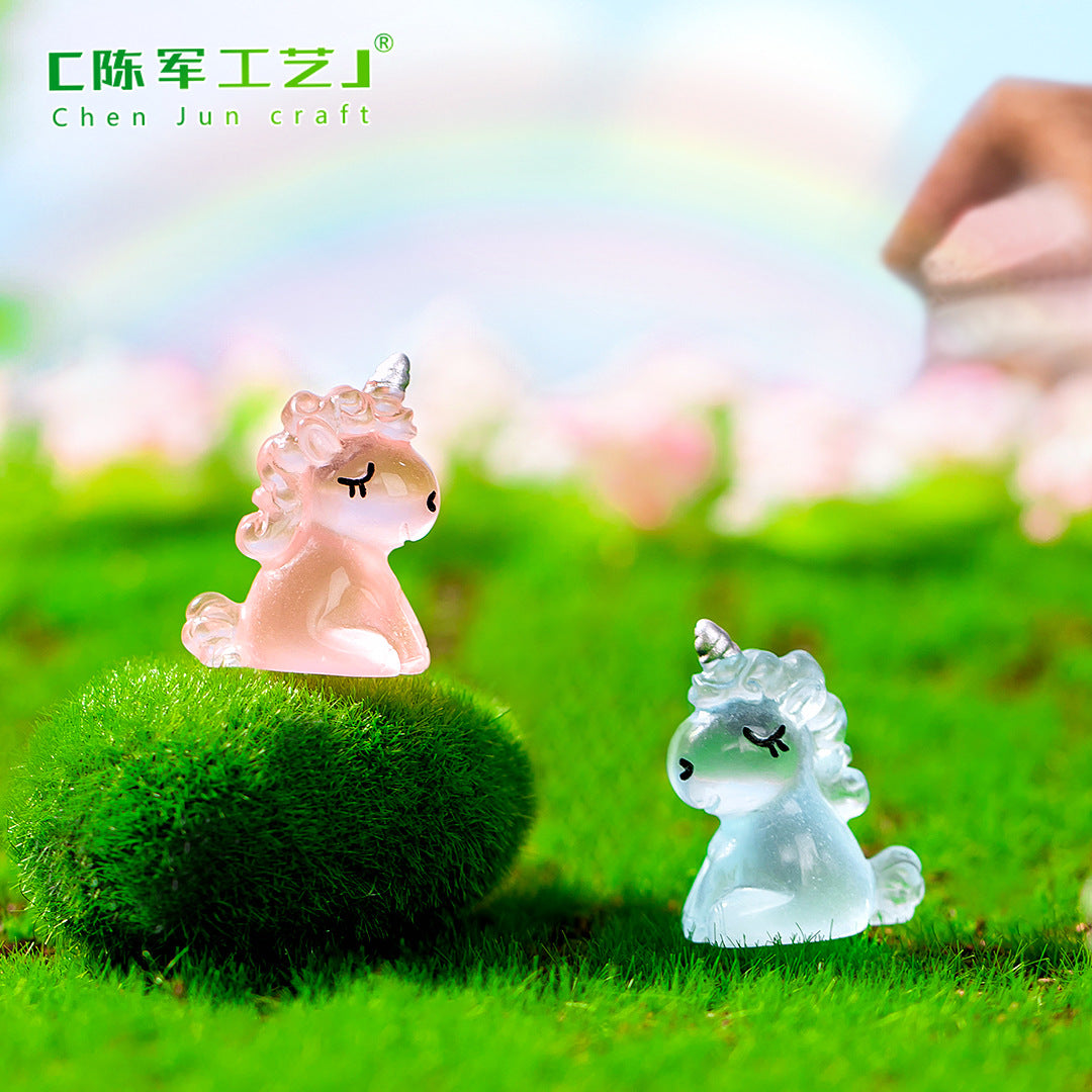 Micro Landscape Animal Cartoon Unicorn Doll DIY Landscaping Car Luminous Small Ornament