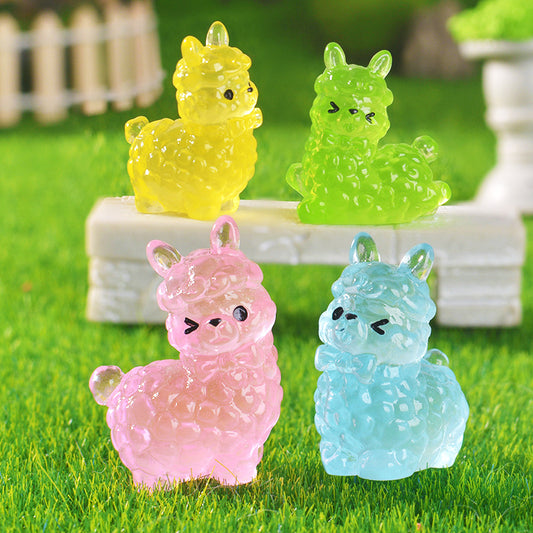 12pcs Cute Cartoon Alpaca Ornament Luminous Ornament