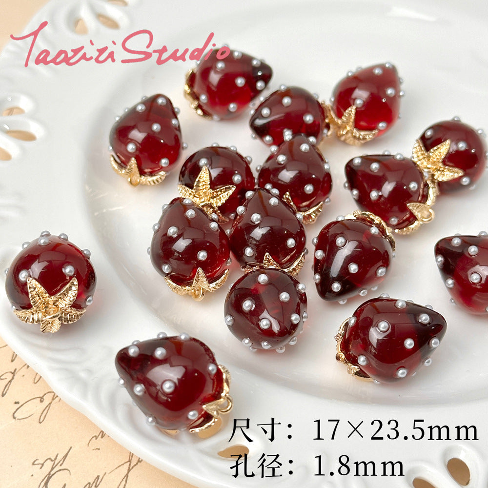 5pcs / Resin strawberry pendant loose beads DIY handmade