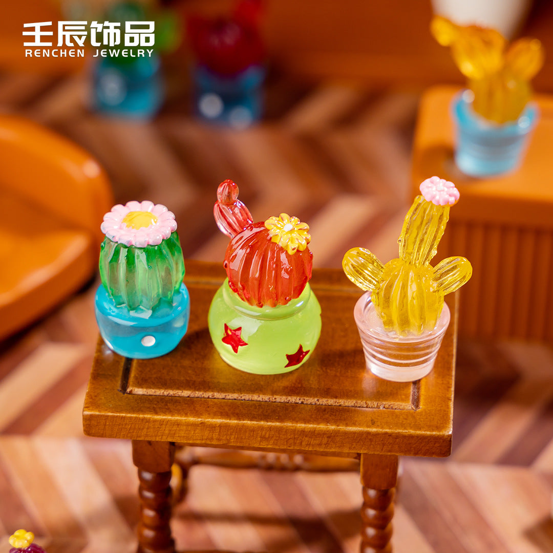 Simulation Potted Plant Luminous Succulent Cactus DIY Resin Jewelry Small Accessories Micro Landscape Small Ornaments