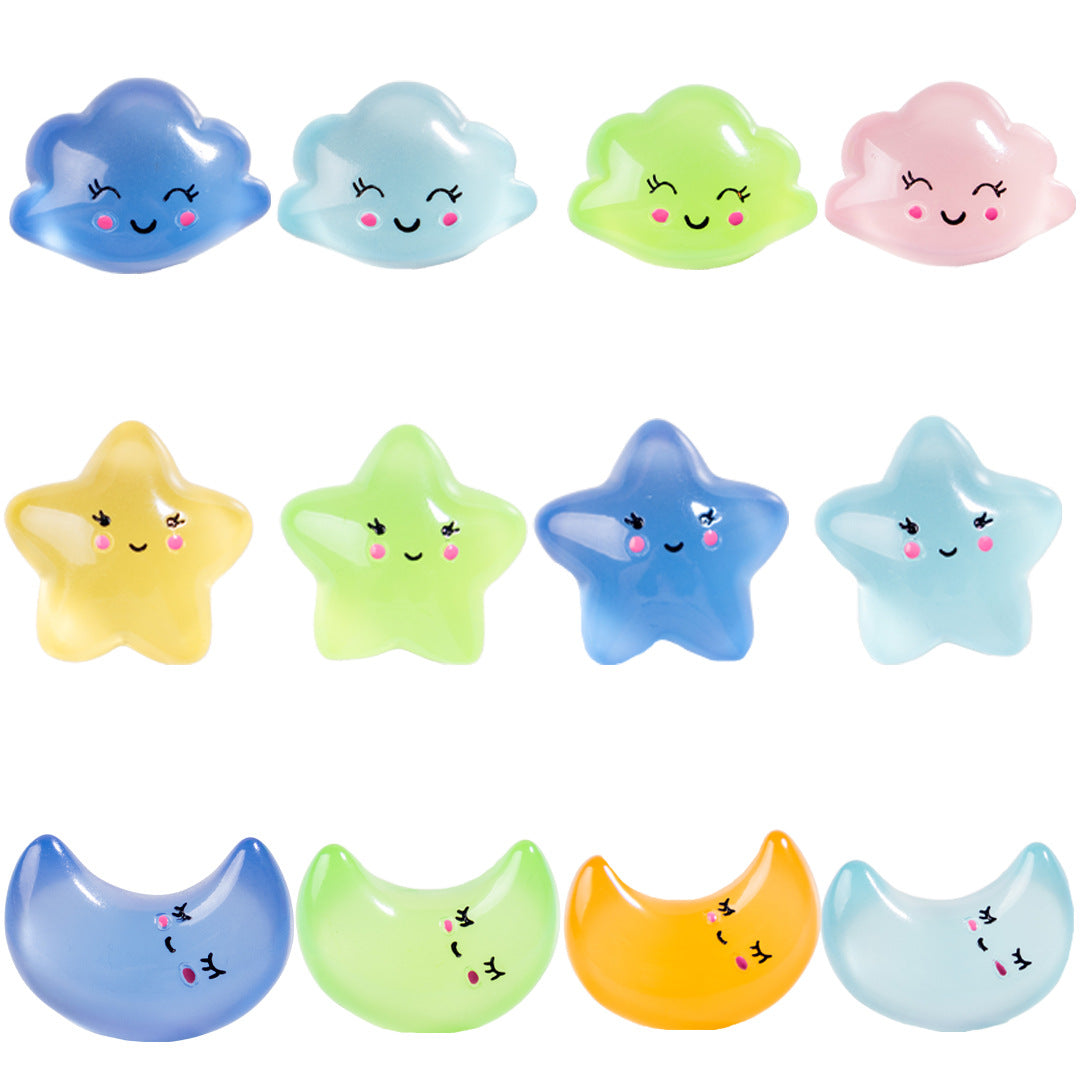 15pcs / Luminous Cartoon Stars Moon Clouds DIY Jewelry Resin Accessories