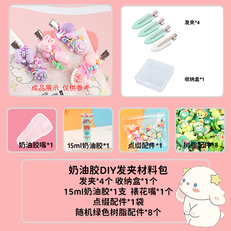 [DIY Handmade Bag Material Pack] Cream Glue Hairpin Resin Accessories Set