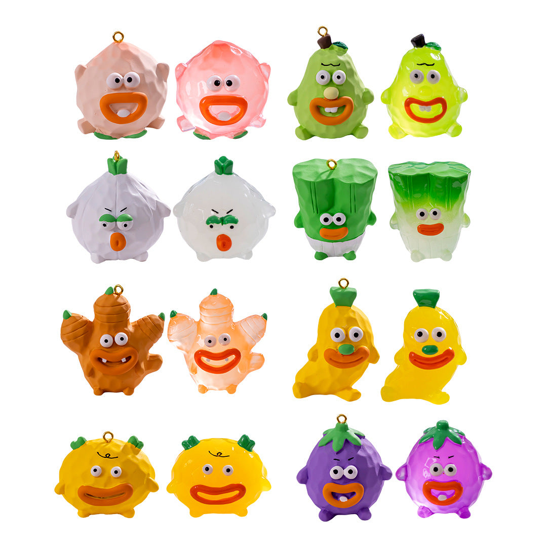 10/pcs Big Mouth Vegetable Cartoon Nail Keychain Pendant DIY Resin