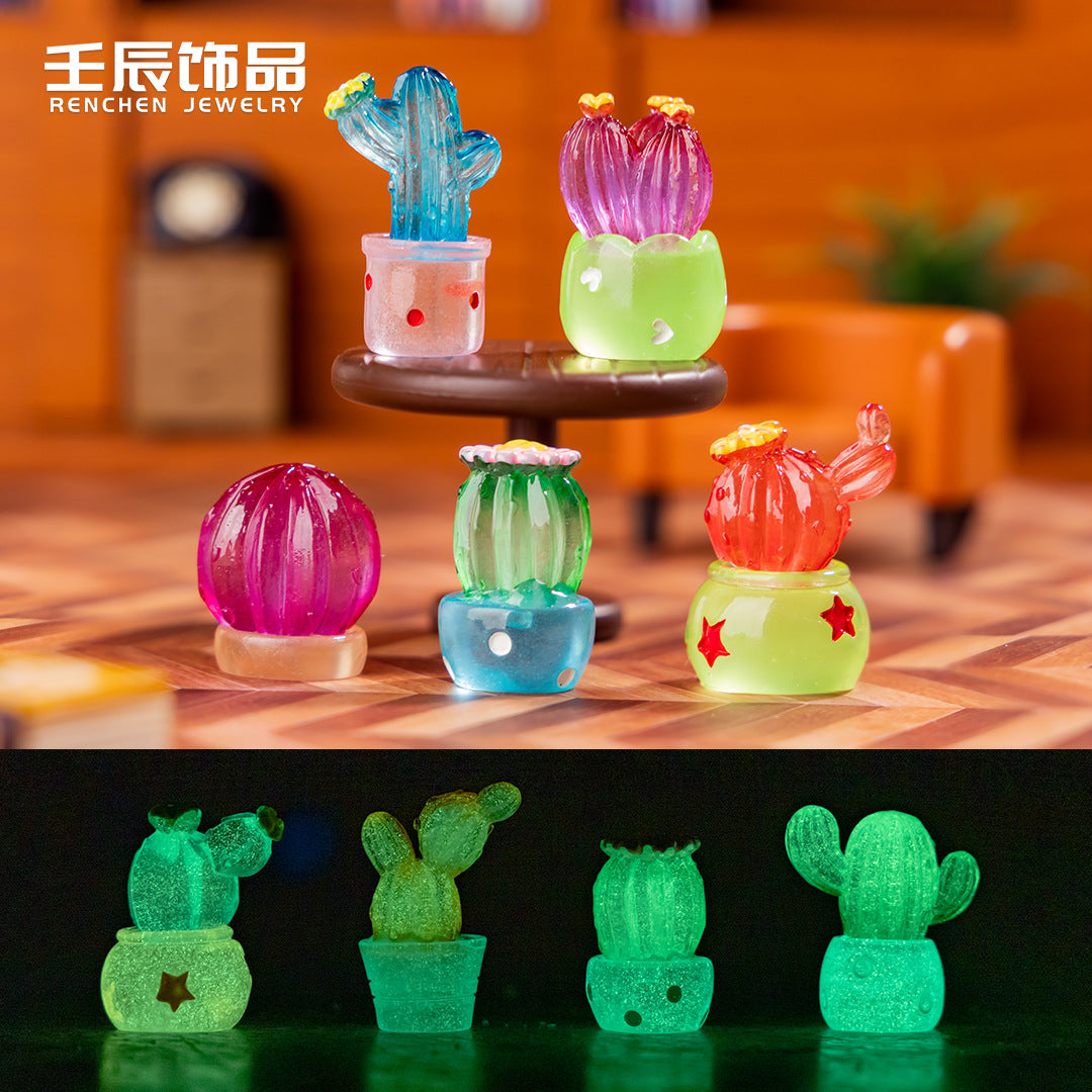 Simulation Potted Plant Luminous Succulent Cactus DIY Resin Jewelry Small Accessories Micro Landscape Small Ornaments