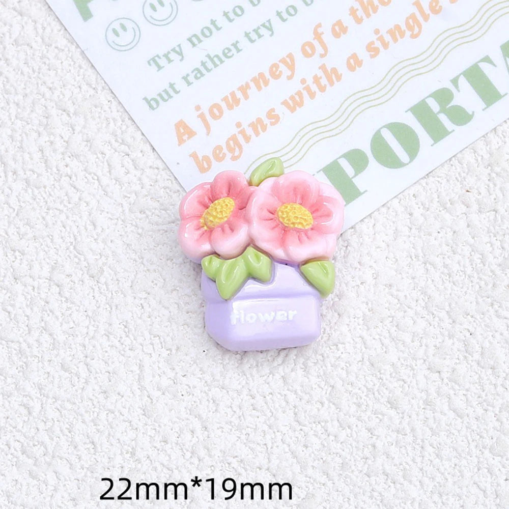 10PCS Shiny Animal Potted Plants Resin Flatback Cabochons For Hairpin Scrapbooking DIY Jewelry Craft Decoration Accessories