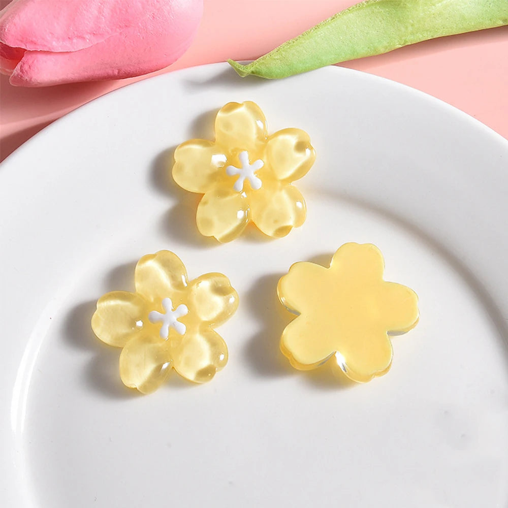 10PCS Clear Cherry Blossom Cherry Resin Flat Back Cabochons For Hairpin Scrapbooking DIY Jewelry Craft Decoration Accessories