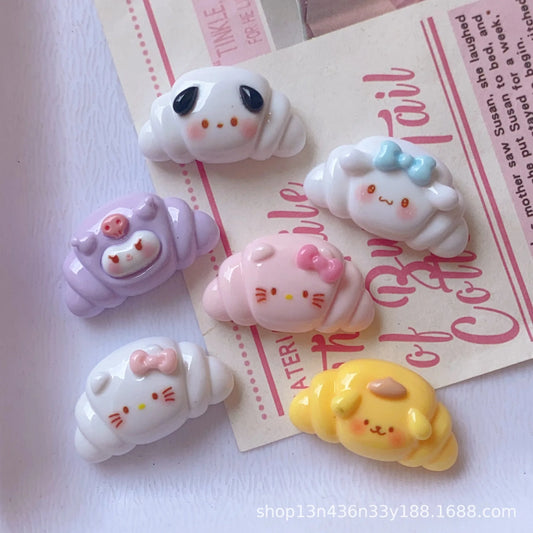 10PCS Kawai cartoon bright surface Croissant Resin Flat Back Scrapbook   DIY Bow Decor Accessories Crafts A4
