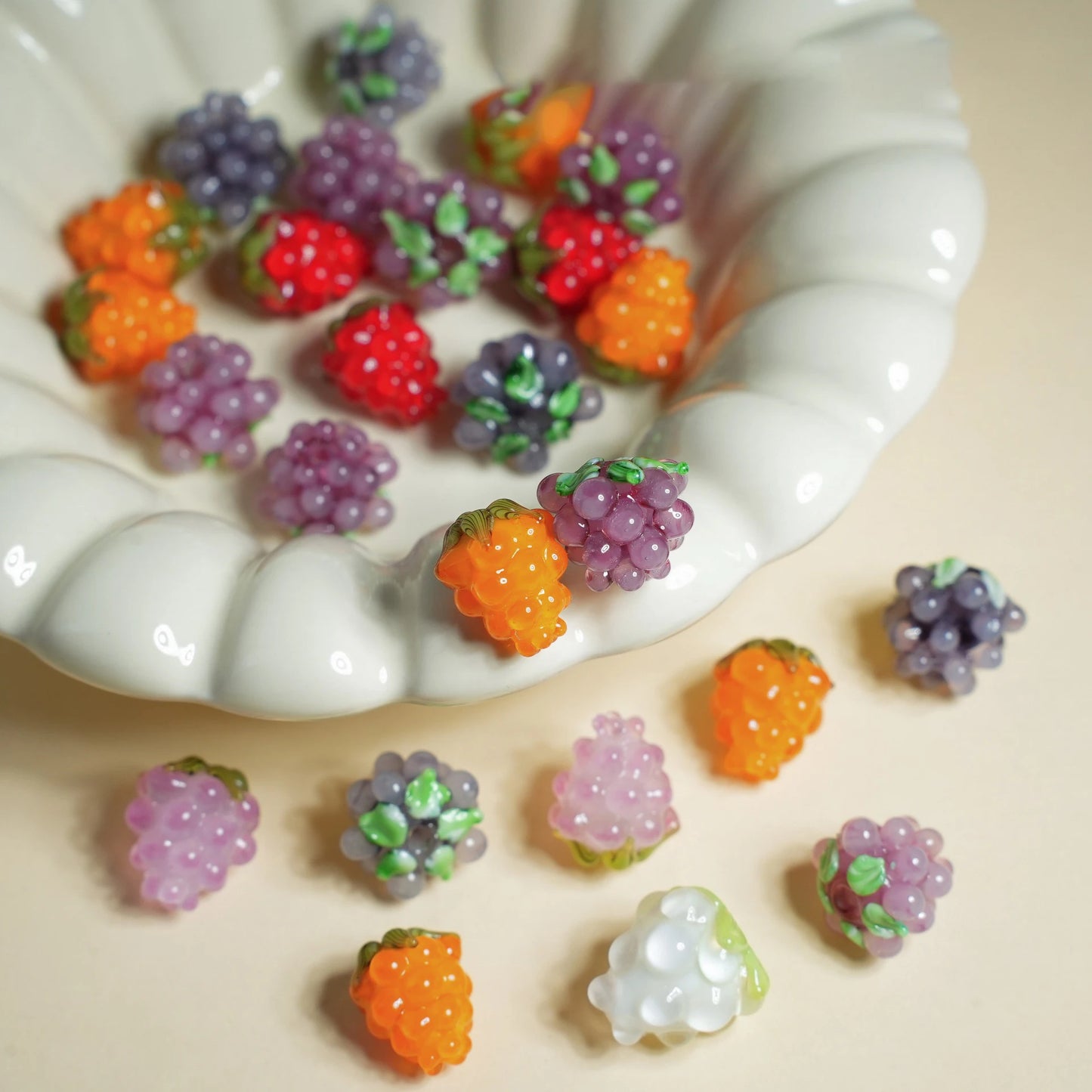 Vintage Glazed Beads Raspberry DIY Material