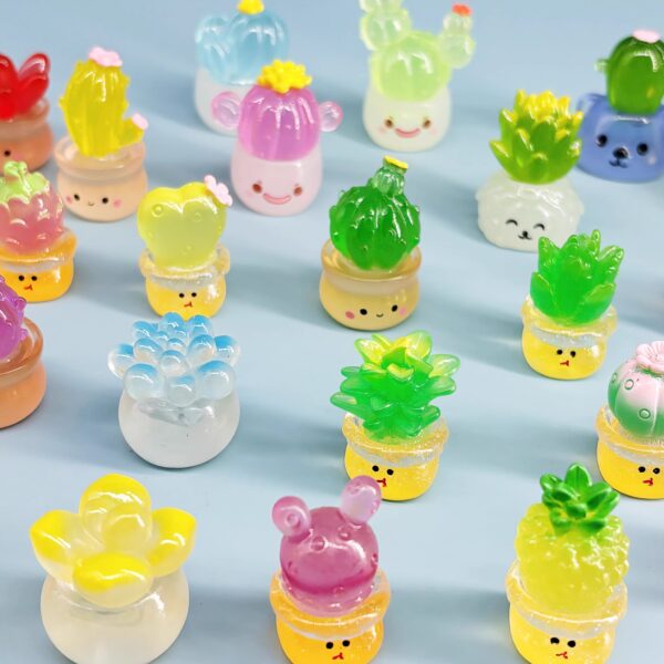 10PCS Mini luminous small plant cactus simulation potted miniature ornament