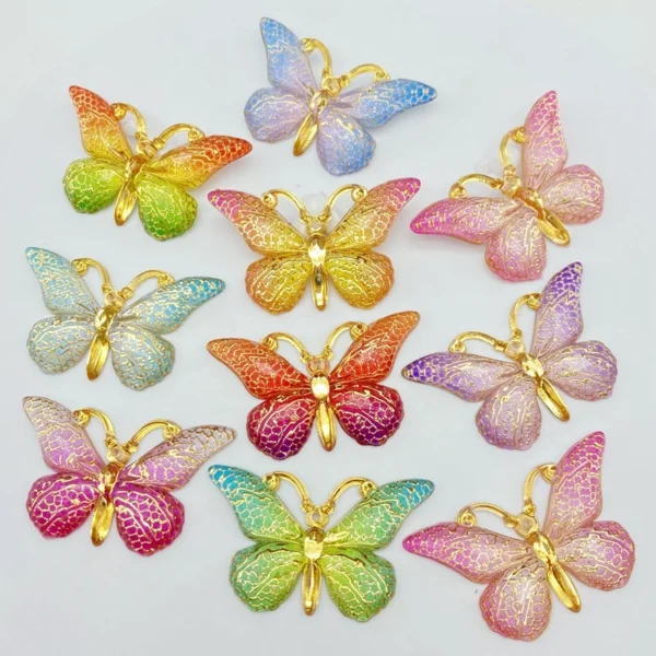 10Pcs Mixed Mini Shiny Butterfly Flatback Acrylic Kawaii Scrapbooking Fit Phone，Shoes, Bags Embellishments Diy Accessories C78
