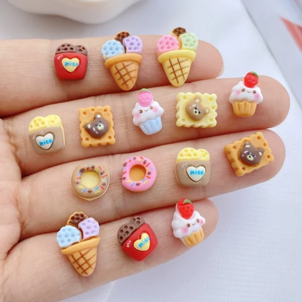 20Pcs New Cute Mini Resin Ice Cream, Cake, Donuts, Cookies Series Flatback Ornament Jewelry Making Manicure Hairwear Accessories
