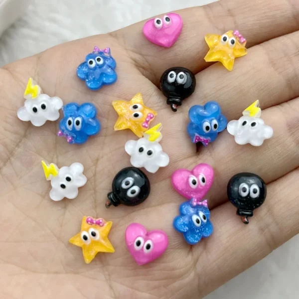 50Pcs New Cute Resin 10-11mm Mini Hearts, Bombs, Lightning, Stars Flat Back Manicure Parts Embellishments For Hair Bows