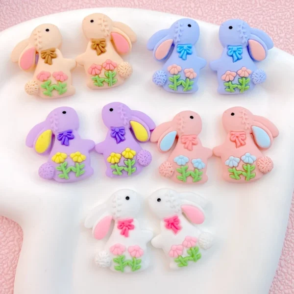 10Pcs in pairs Valentine's Day Rose petal bow tie rabbit Flat Back Cartoon Scrapbook Figurine DIY Bow Decor Accessories Crafts