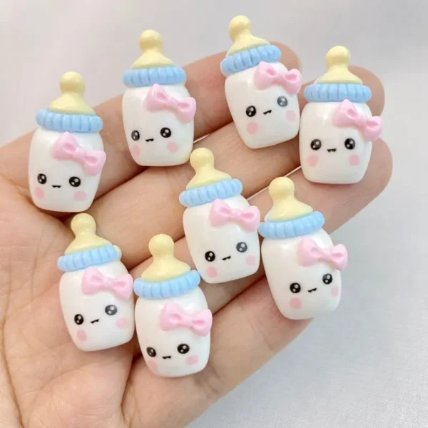 10Pcs New Cute Resin Cartoon Milk Bottle Series Flat Back Scrapbooking DIY Jewelry Craft Decoration