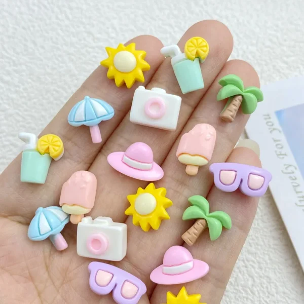 30Pcs New Cute Resin Cartoon Beach Collection Flat Back Manicure Parts Embellishments For Hair Bows Accessories