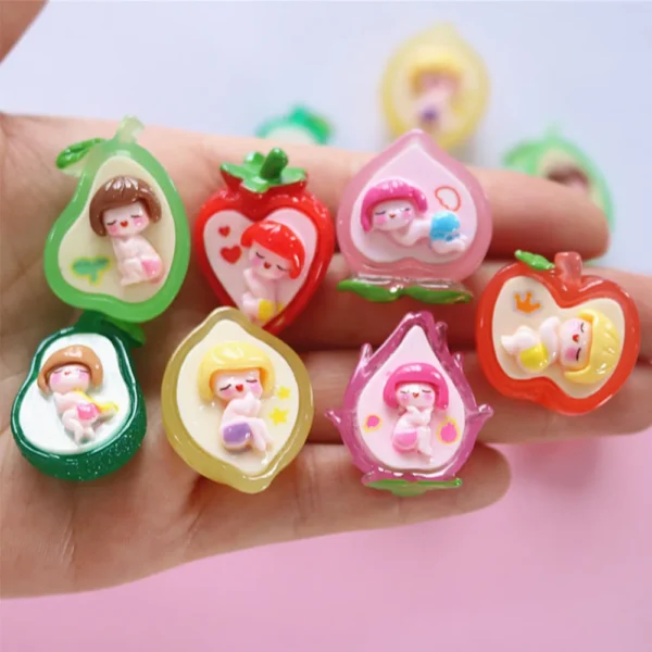 10PCS Clear Cartoon Fruit Girl Resin Flat Back Cabochons For Hairpin Scrapbooking DIY Jewelry Craft Decoration Accessories