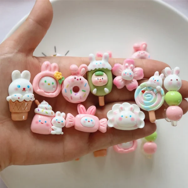 10PCS Shiny Cartoon Rabbit Cake Series Resin Flatback Cabochons For Hairpin Scrapbooking DIY Jewelry Craft Decoration Accessorie