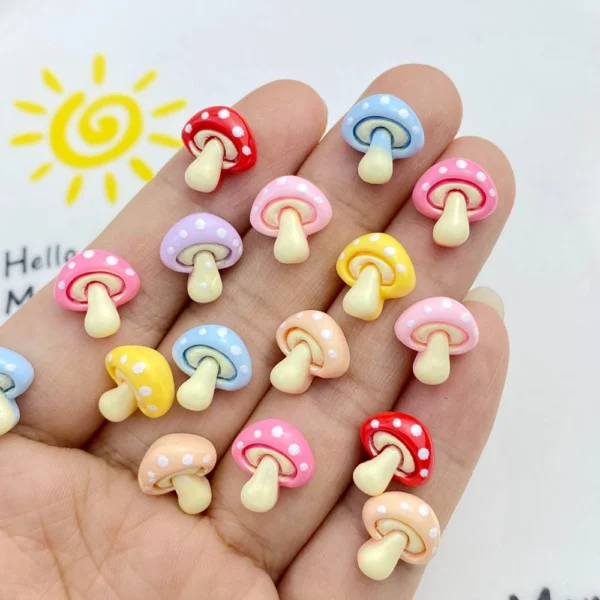 30Pcs New Cute Resin Small Mushroom Flat Back Ornament Jewelry Making Manicure Hairwear Accessorie