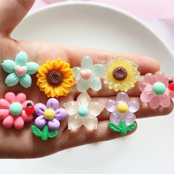 10PCS Shiny/Clear Flower Series Resin Flatback Cabochons For Hairpin Scrapbooking DIY Jewelry Craft Decoration Accessories