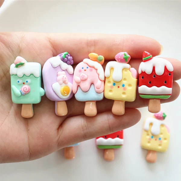 10PCS Shiny Fruit Popsicle Series Resin Flat Back Cabochons For Hairpin Scrapbooking DIY Jewelry Craft Decoration Accessories