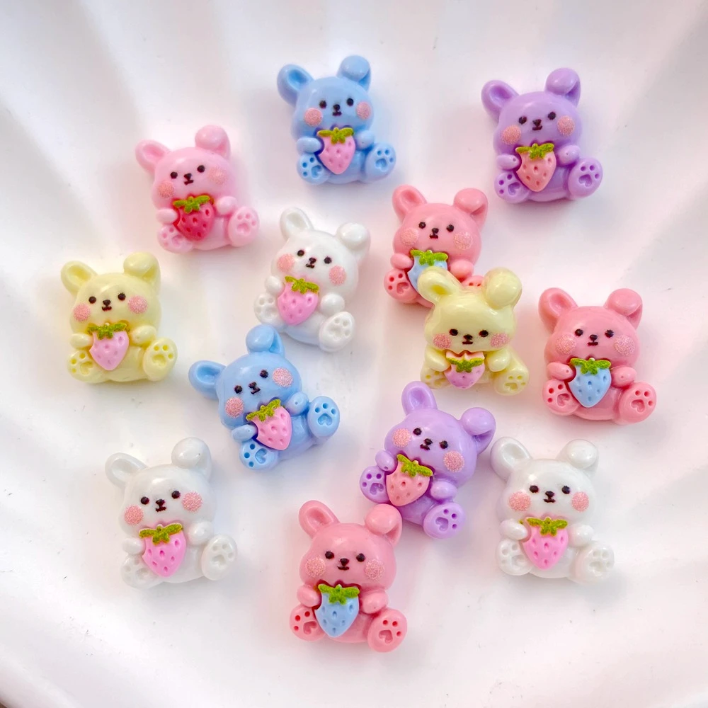 20Pcs New Cute Resin Little Strawberry Rabbit Flat Back Ornament Jewelry Making Manicure Hairwear Accessorie - Image 2