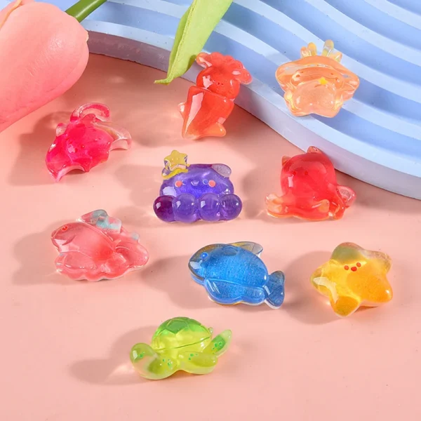 10PCS Clear Cute Marine Creatures Resin Flatback Cabochons For Hairpin Scrapbooking DIY Jewelry Craft Decoration Accessories