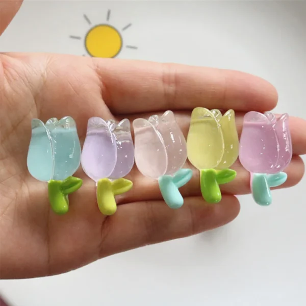 10PCS Transparent Tulip Series Resin Flat Back Cabochons For Hairpin Scrapbooking DIY Jewelry Craft Decoration Accessories