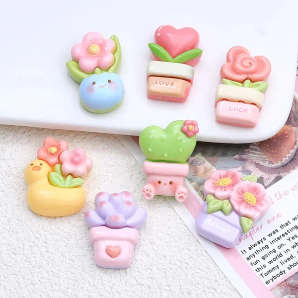 10PCS Shiny Animal Potted Plants Resin Flatback Cabochons For Hairpin Scrapbooking DIY Jewelry Craft Decoration Accessories