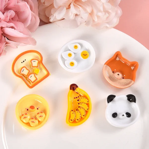 10PCS Shiny Animal Food Plate Series Resin Flat Back Cabochons For Hairpin Scrapbooking DIY Jewelry Craft Decoration Accessories