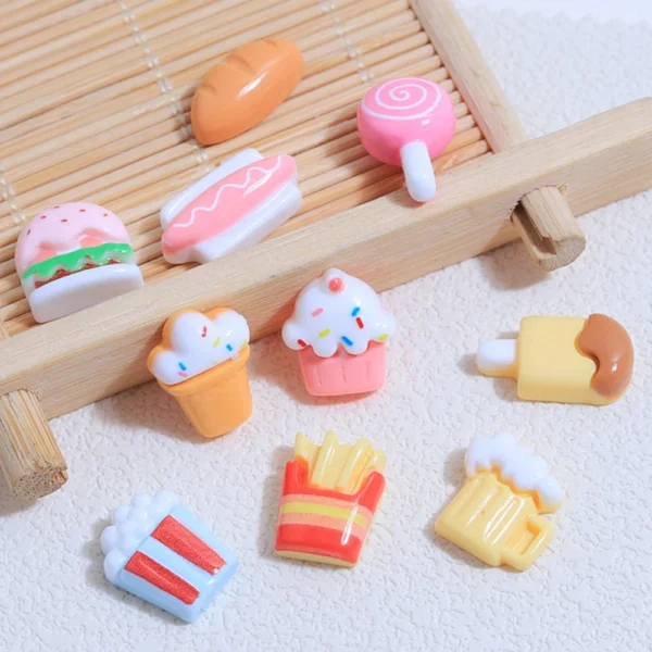 20PCS Mini Ice Cream Burger Series Resin Flat Back Cabochons For Hairpin Scrapbooking DIY Jewelry Craft Decoration Accessories