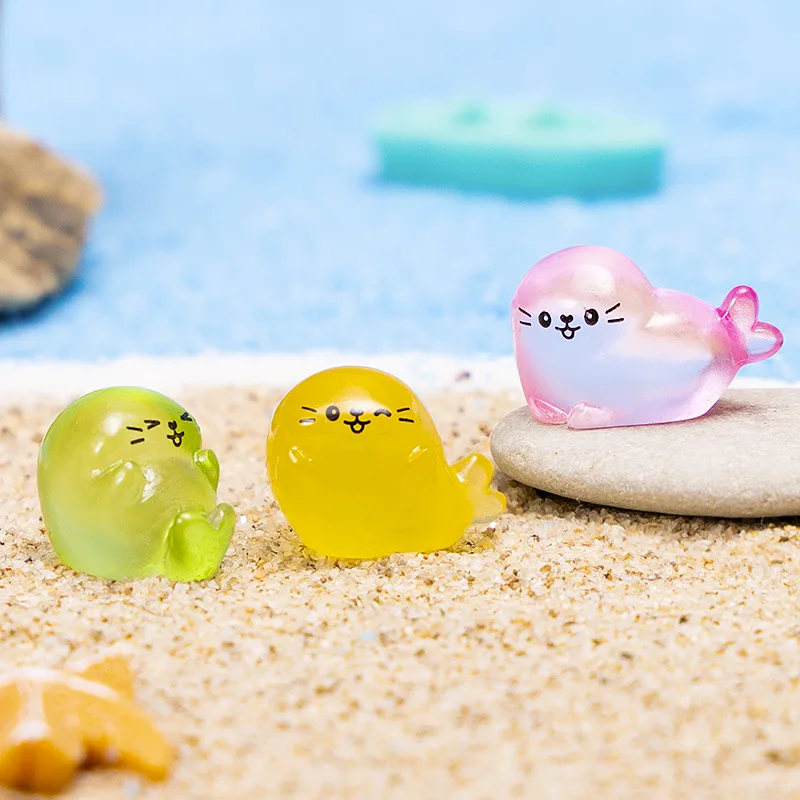 100/50PCS Glowing Marine Animal Seal Miniature Statue DIY Decoration Colorful Luminous Mini Seal Micro Landscape Figure Ornament - Image 3