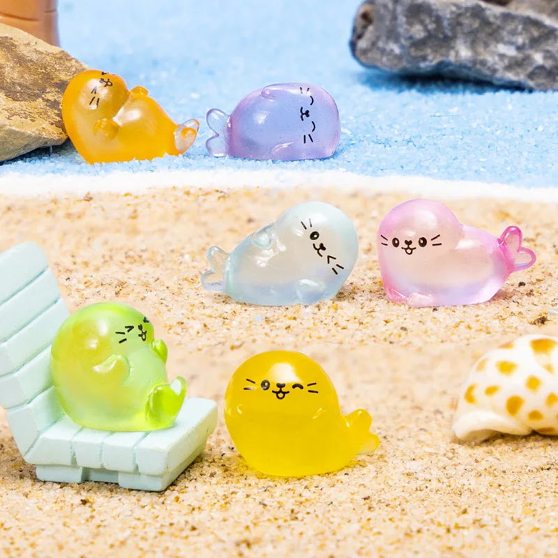 100/50PCS Glowing Marine Animal Seal Miniature Statue DIY Decoration Colorful Luminous Mini Seal Micro Landscape Figure Ornament - Image 2