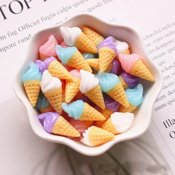 20PCS 12x22mm Ice Cream Cones Miniature Flat Back Resin Cabochons For Hairpin Scrapbooking DIY Home Decor Craft Accessories